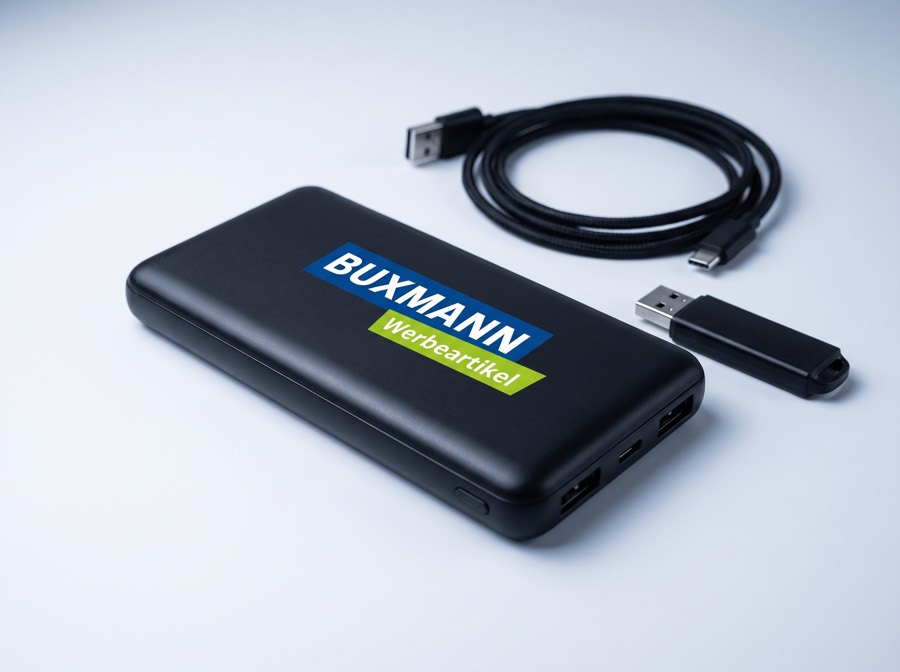 USB, Powerbank & Elektronik mit Logo bedrucken – Buxmann Berlin