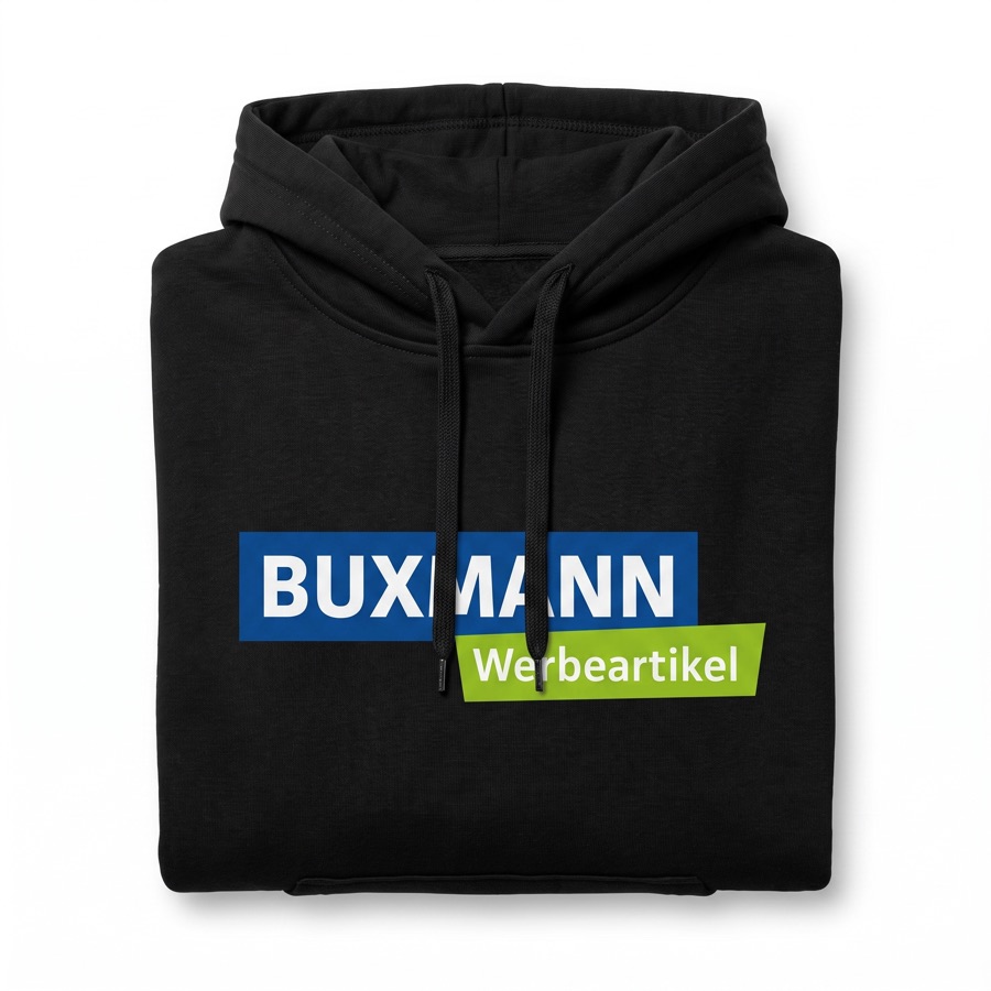 Hoodie mit Buxmann-Logo bedruckt – Werbeartikel von Buxmann Berlin